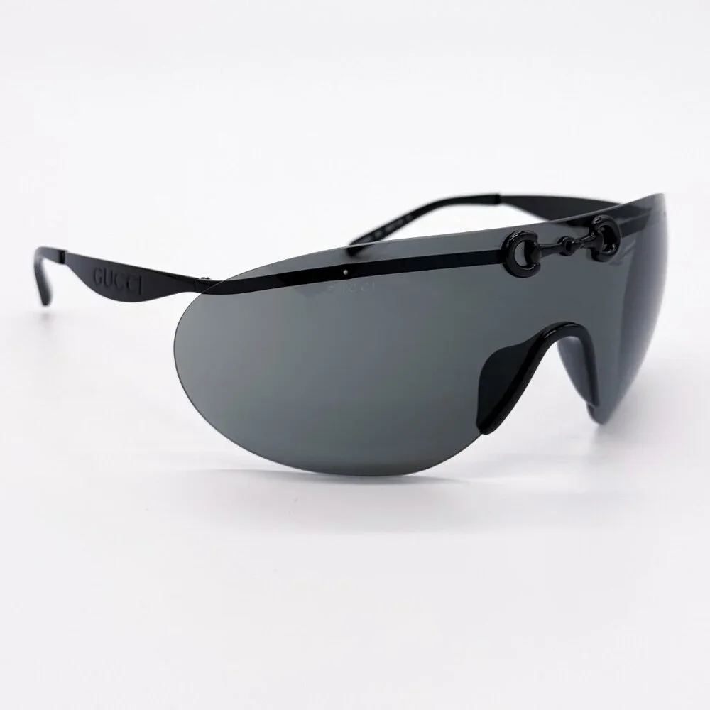 NEW AUTHENTIC GUCCI GG1656S 001, BLACK METAL OVERSIZED MASK SUNGLASSES G…
